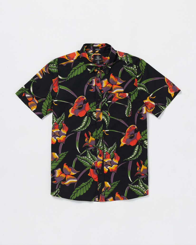 Varkala Floral Woven Short Sleeve Shirt - Black