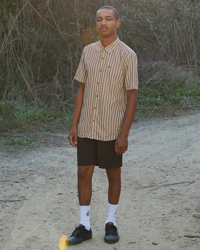 Arvostripe Woven Short Sleeve Shirt - Light Khaki