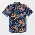 Indospray Floral Woven Short Sleeve Shirt - Navy