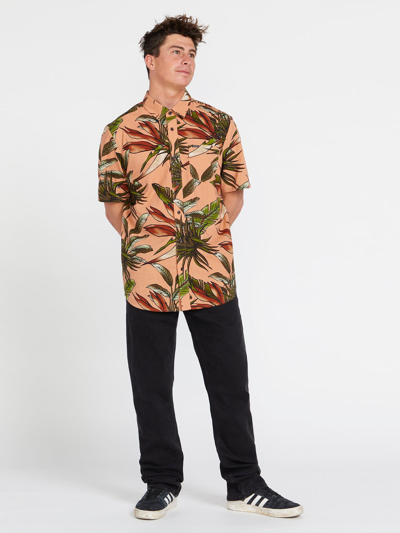 Indospray Floral Woven Short Sleeve Shirt - Sanddune