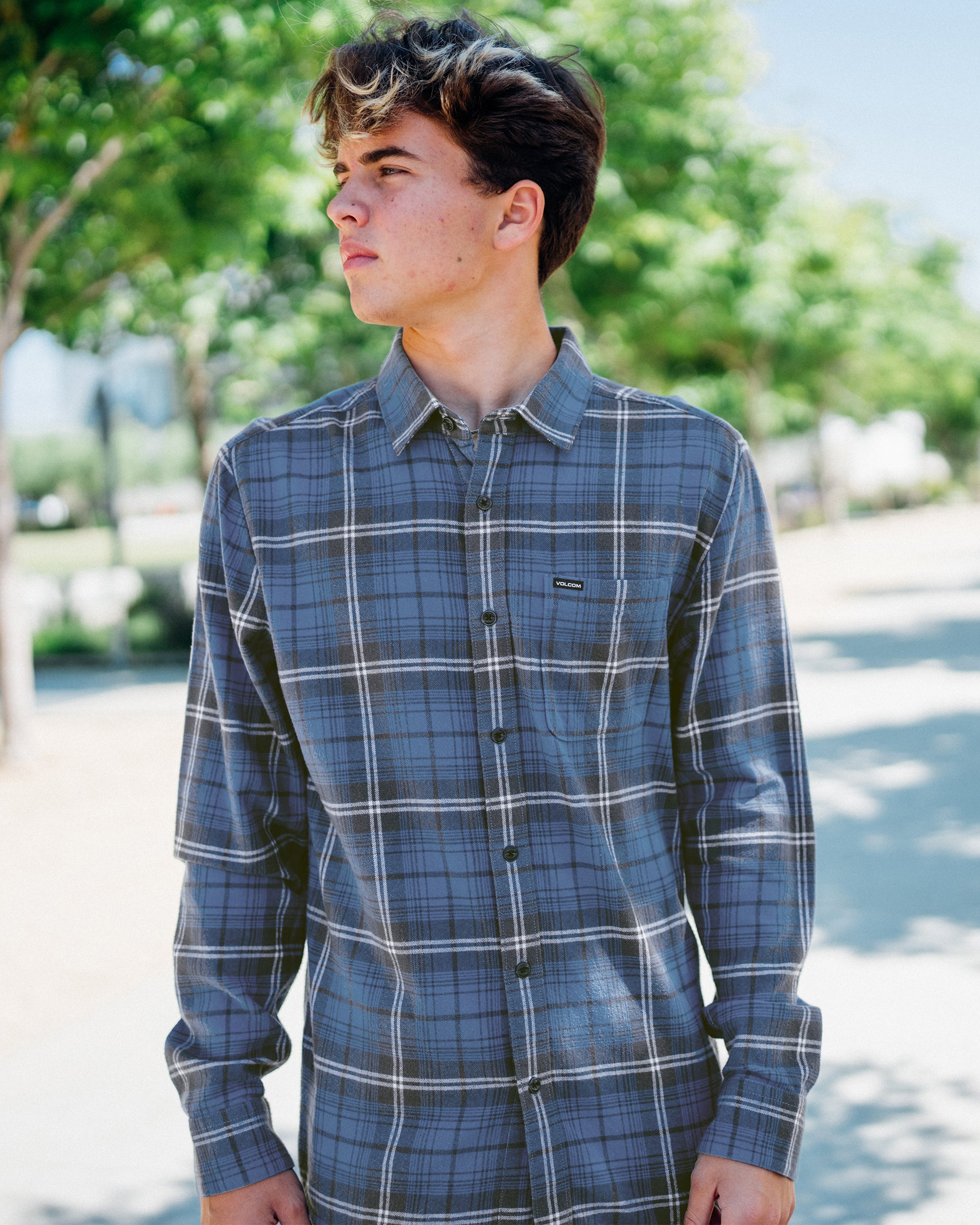 Caden Plaid Long Sleeve Shirt - Blueberry | Volcom US