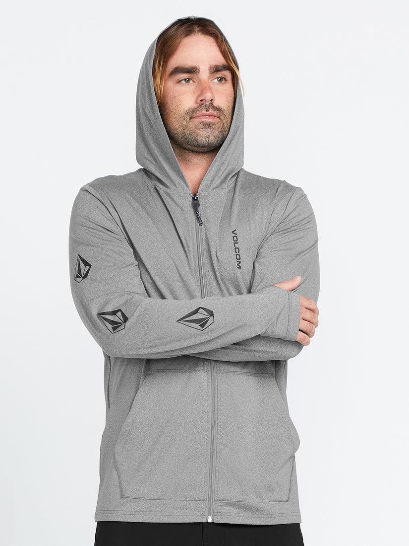 Iconic Stone Long Sleeve Hooded Rashguard - Heather Grey