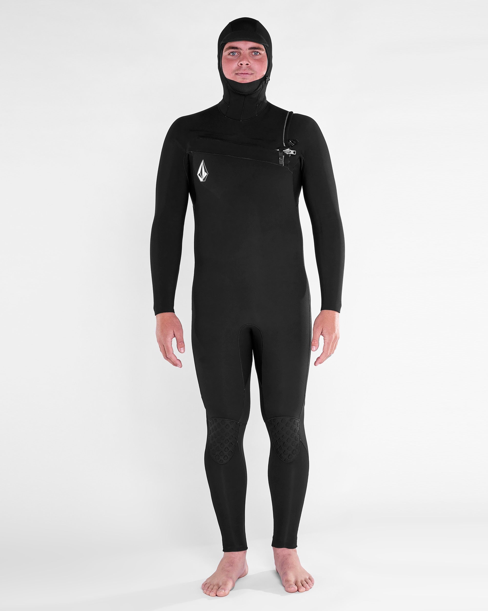 Mens Modulator 4/3mm Hooded Chestzip Fullsuit - Black - BLACK / LS