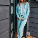 Lived in Lounge Elastic Waist Fleece Pants - Aqua