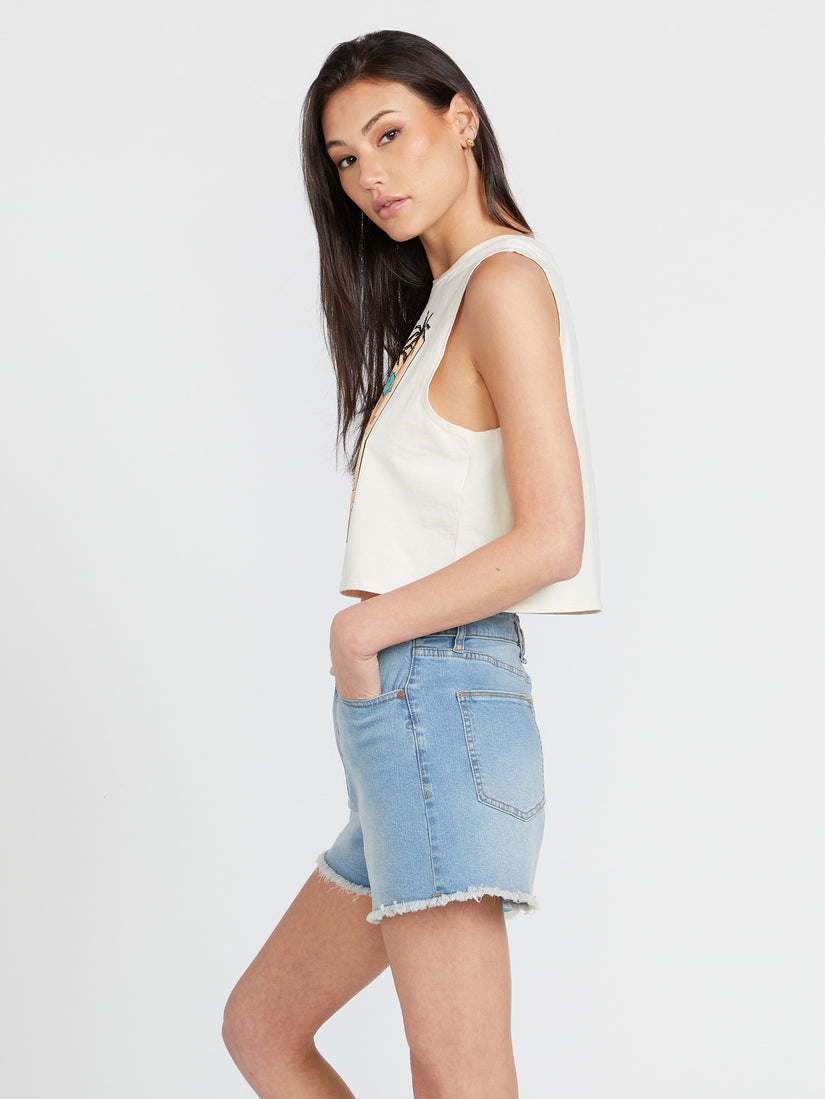 Stone Step High Rise Denim Shorts - Blue Drift