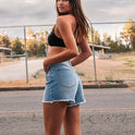 Stone Step High Rise Denim Shorts - Blue Drift