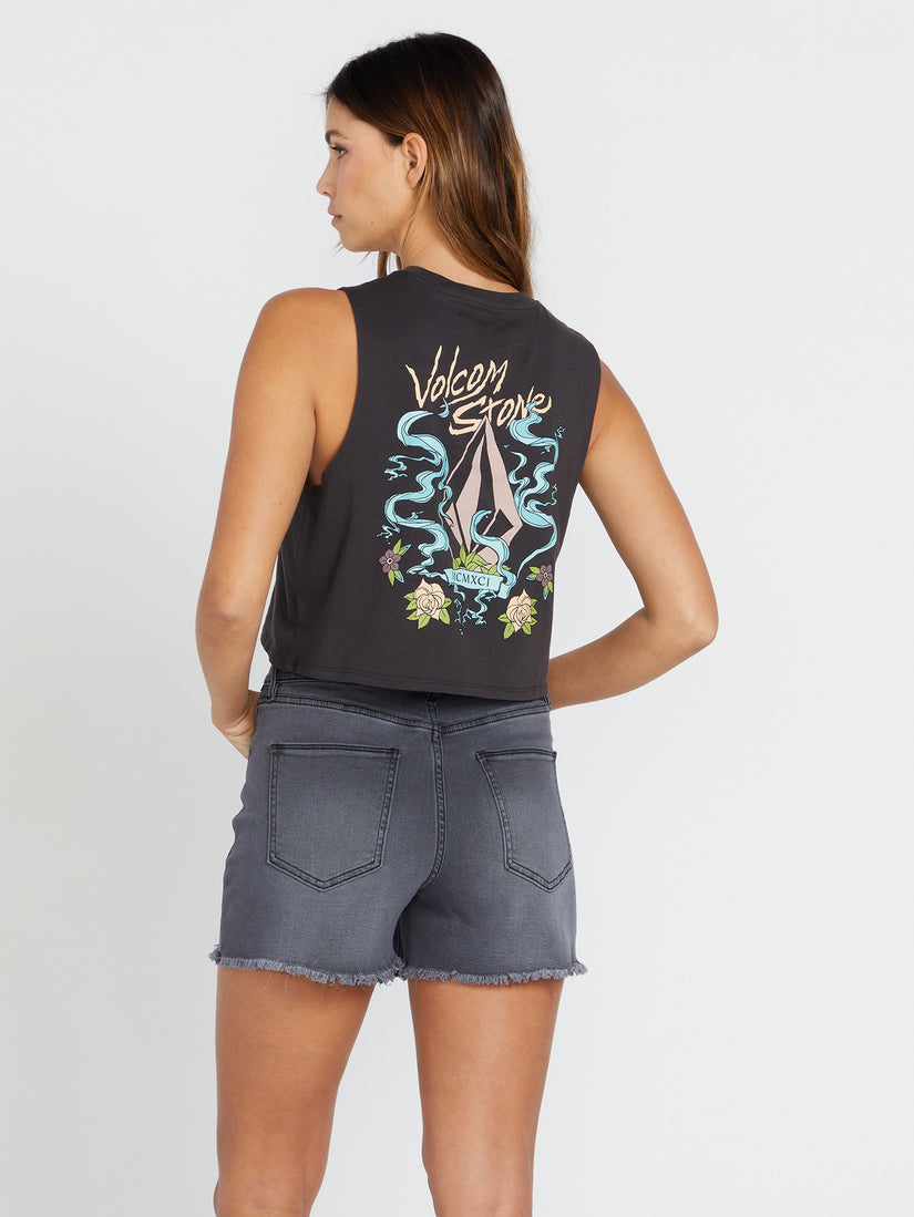 Stone Step High Rise Denim Shorts - Vintage Black