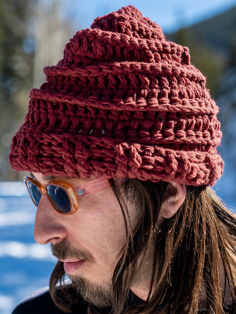 Mens Mike Ravelson Crochet Knit Beanie - Maroon