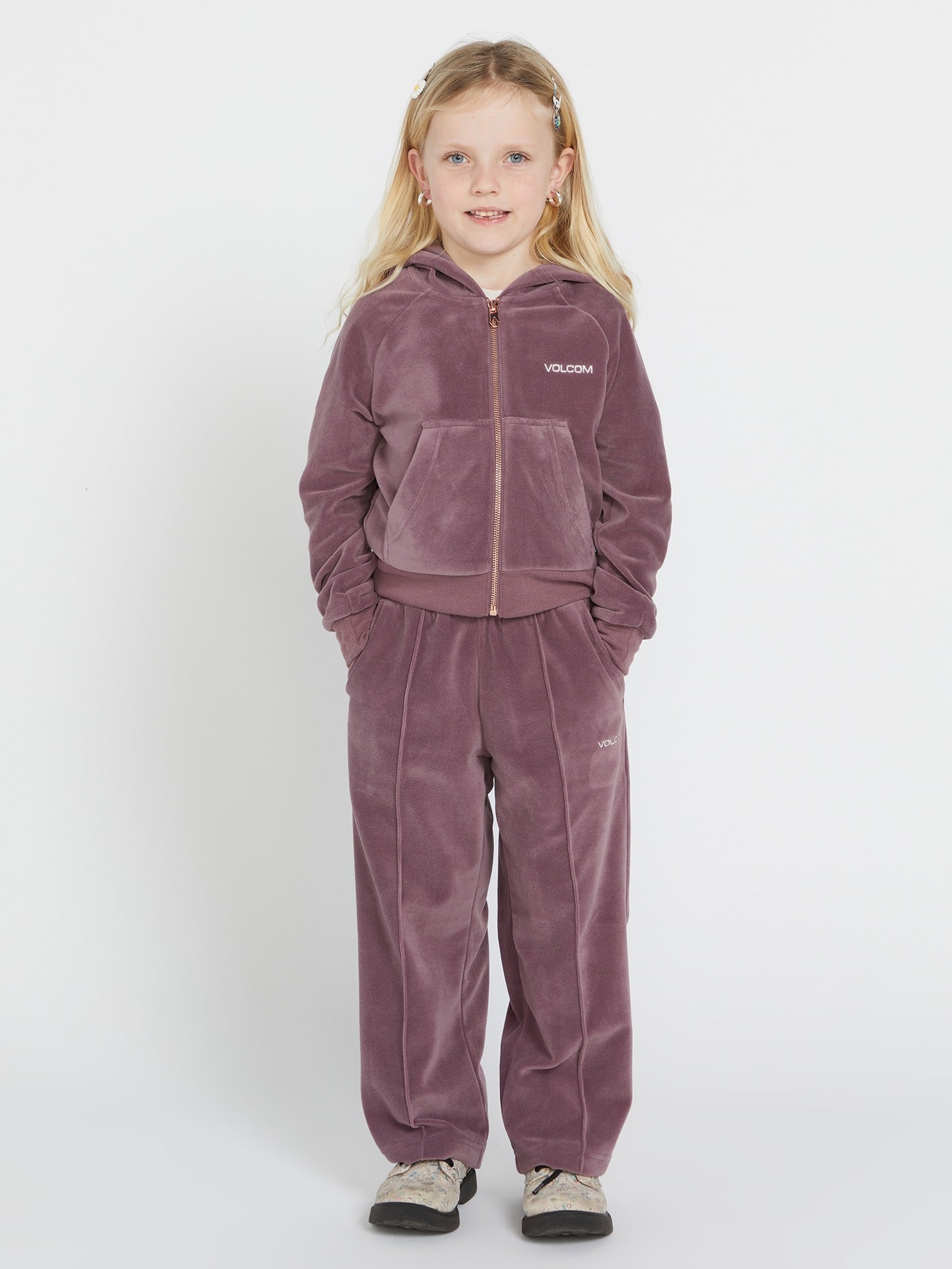 Girls Lived in Lounge Velour Zip Fleece Jacket - Acai – Volcom US