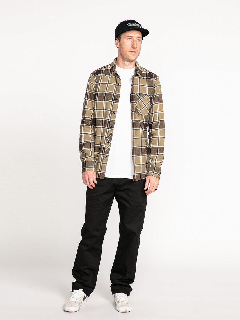 Caden Plaid Long Sleeve Flannel - Khaki (A0532203_KHA) [14]