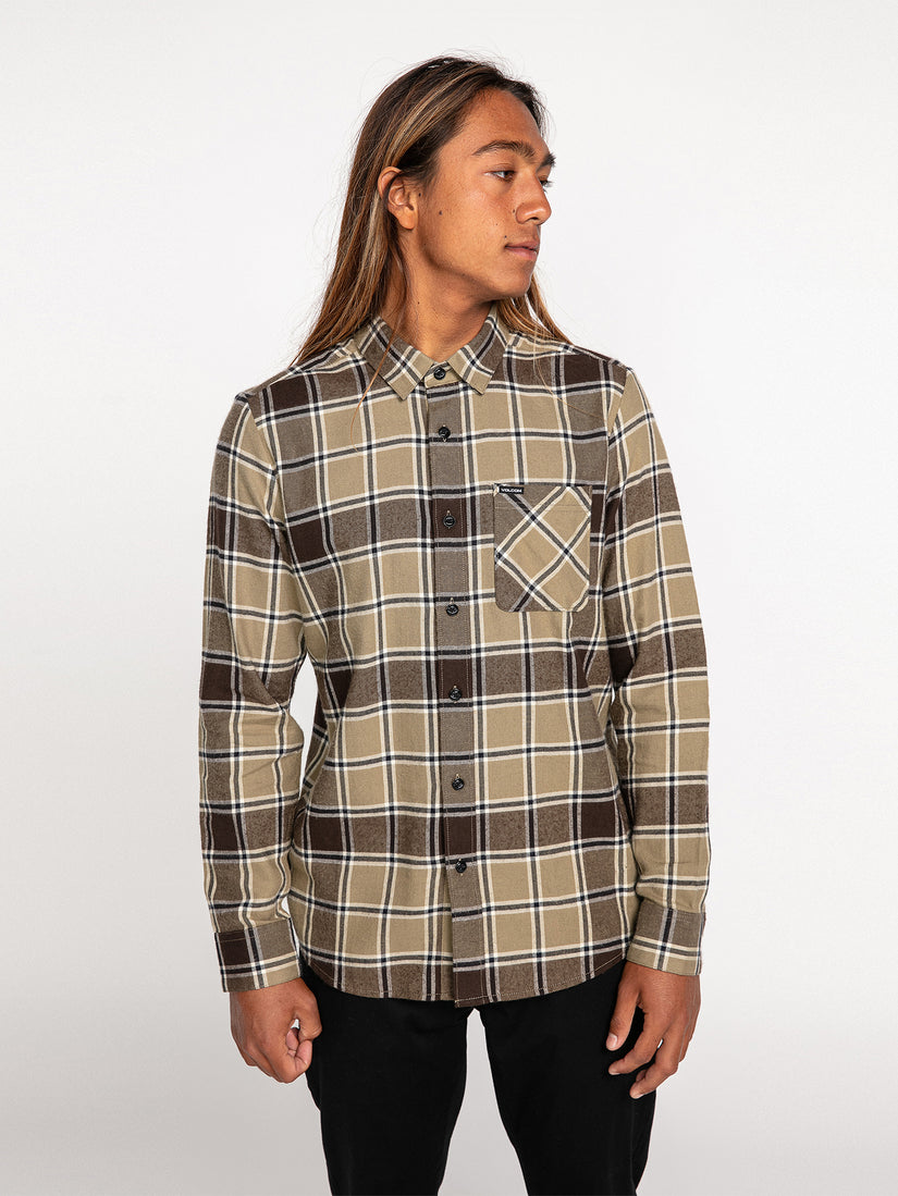 Caden Plaid Long Sleeve Flannel - Khaki (A0532203_KHA) [72]