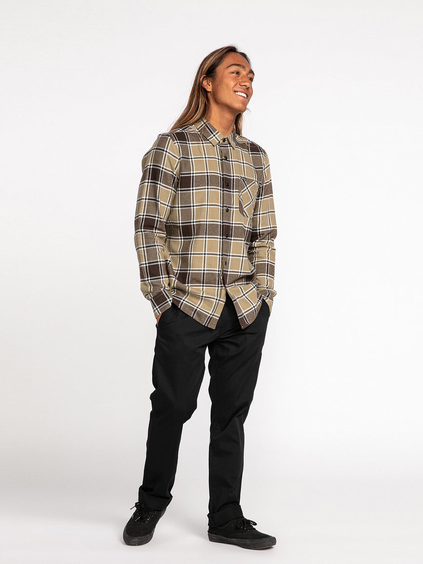 Caden Plaid Long Sleeve Flannel - Khaki (A0532203_KHA) [B]