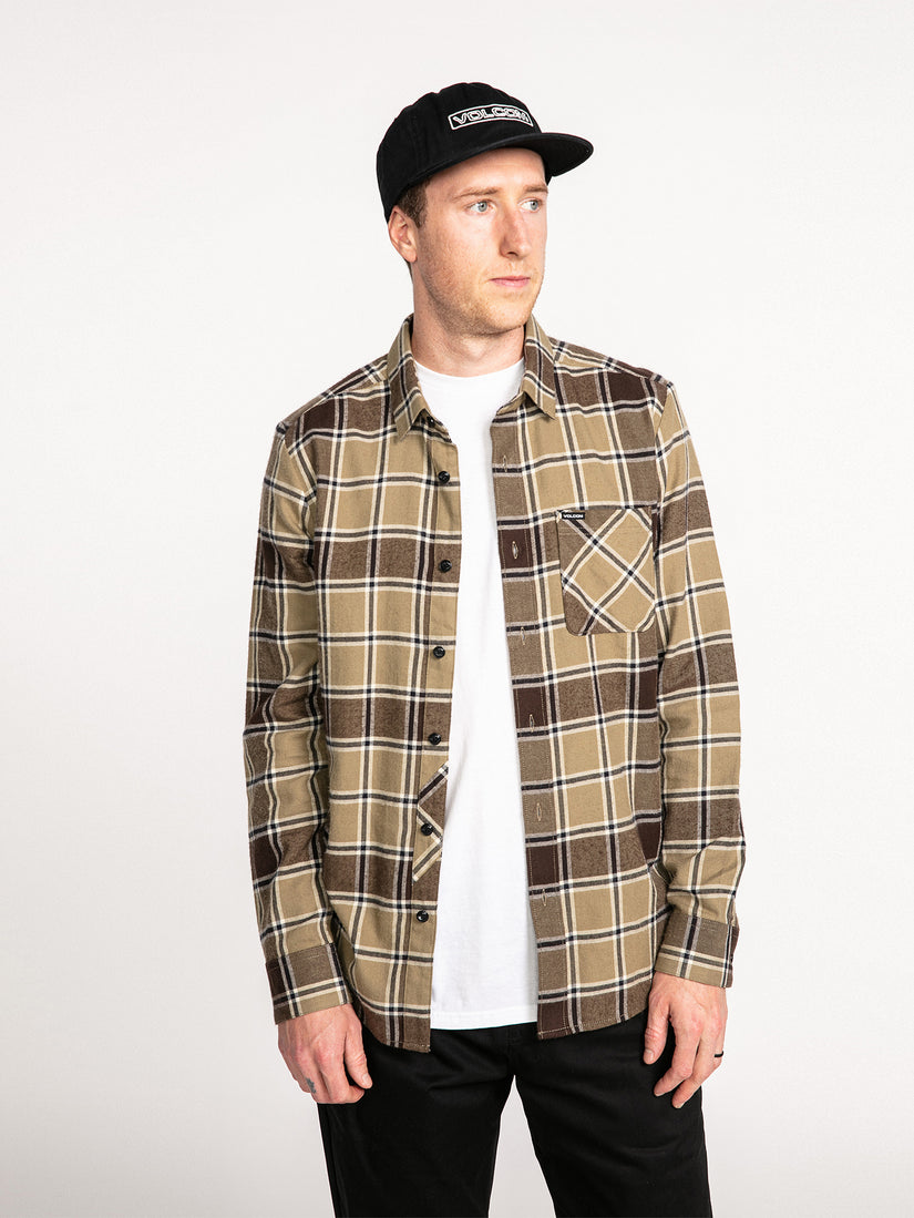 Caden Plaid Long Sleeve Flannel - Khaki (A0532203_KHA) [F]