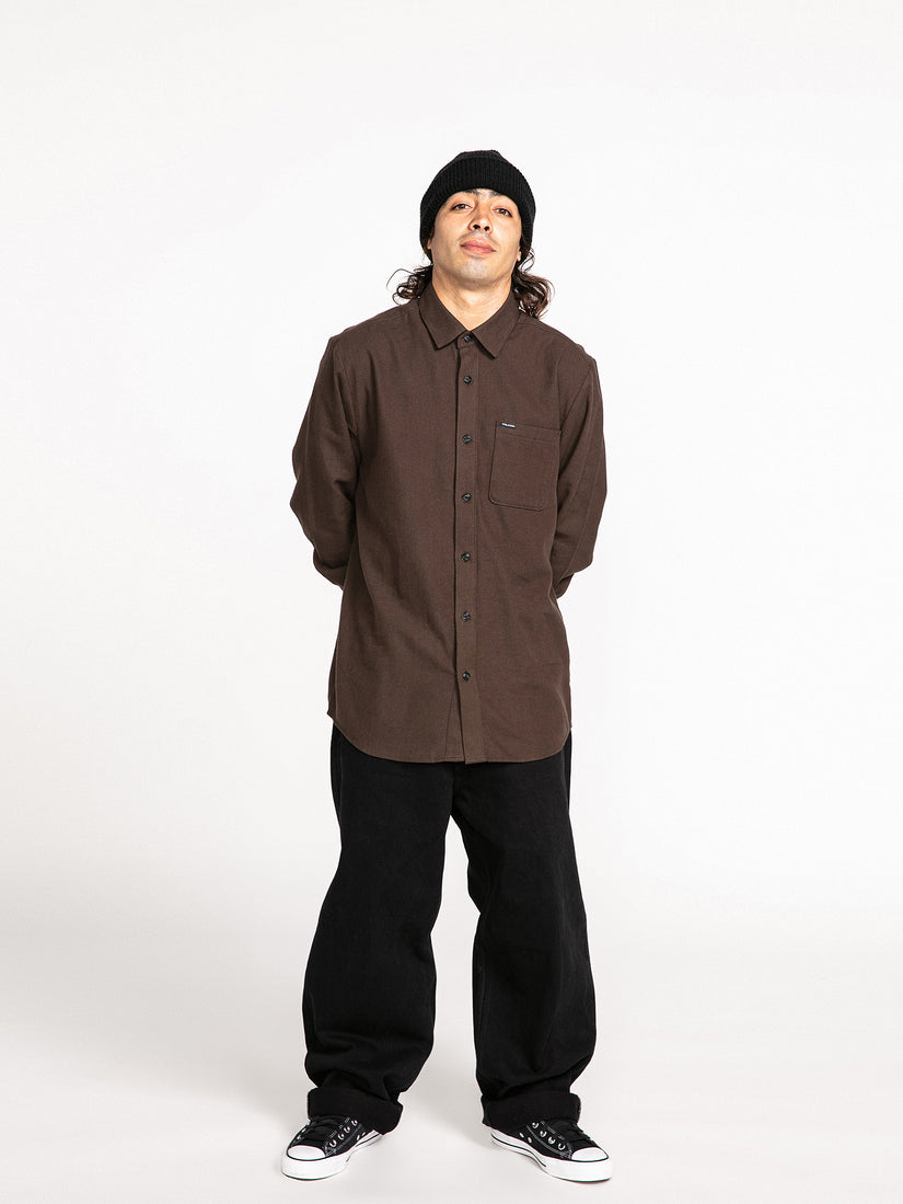 Caden Solid Long Sleeve Shirt - Dark Brown (A0532204_DBR) [03]