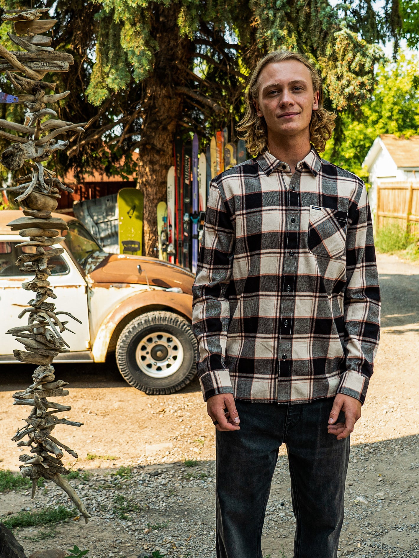 Volcom Caden Plaid Long Sleeve Shirt Bleached Sand - Billion Creation