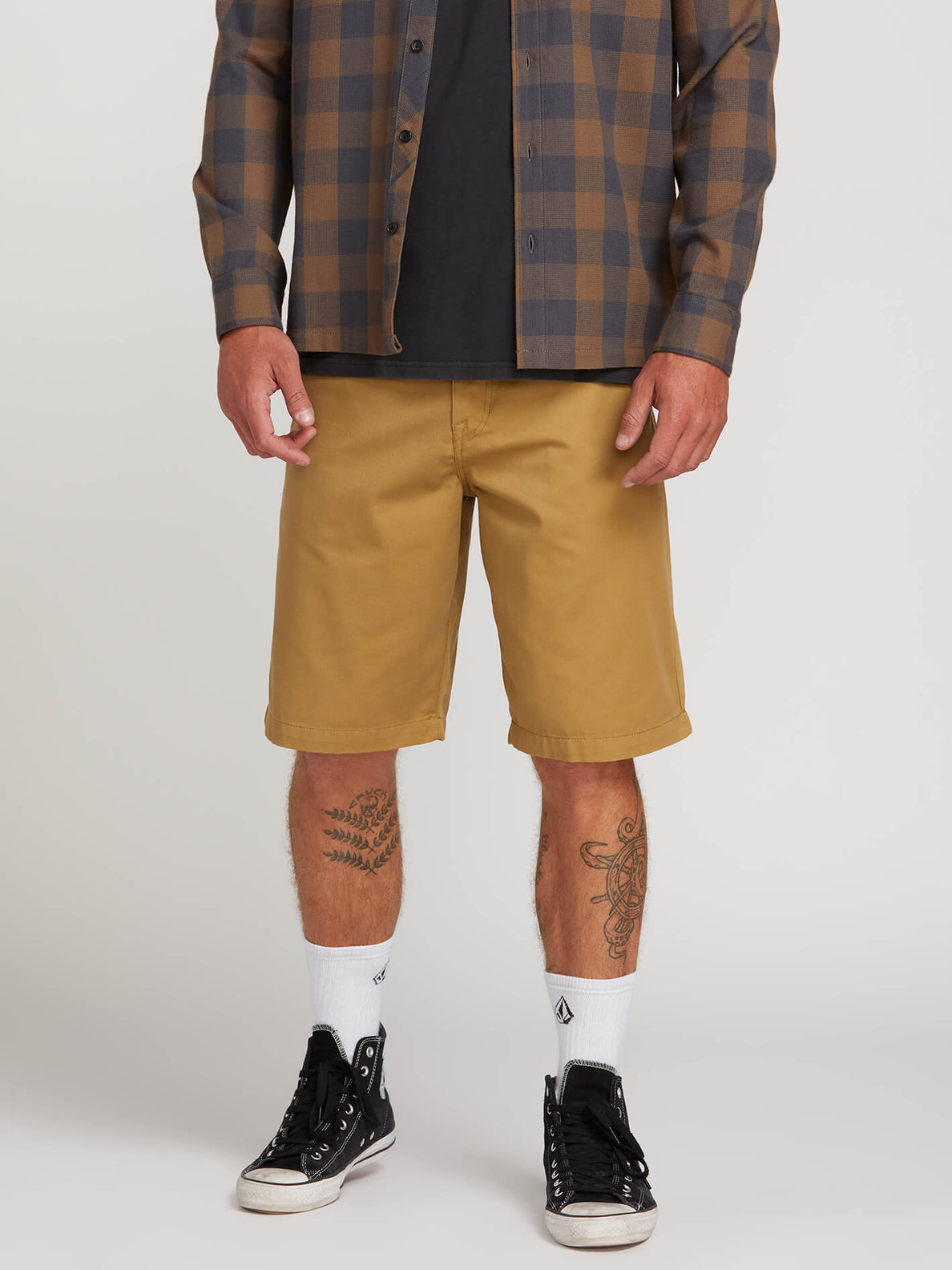 Frickin Chino Shorts In Dark Khaki, Front View