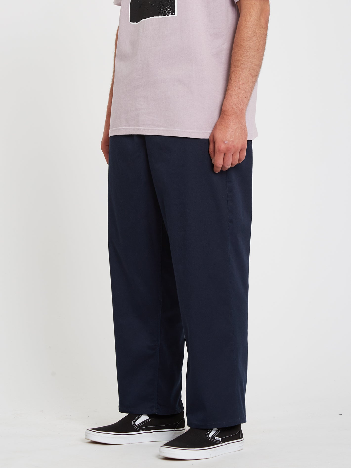 Outer Spaced Solid Elastic Waist Pants - Navy