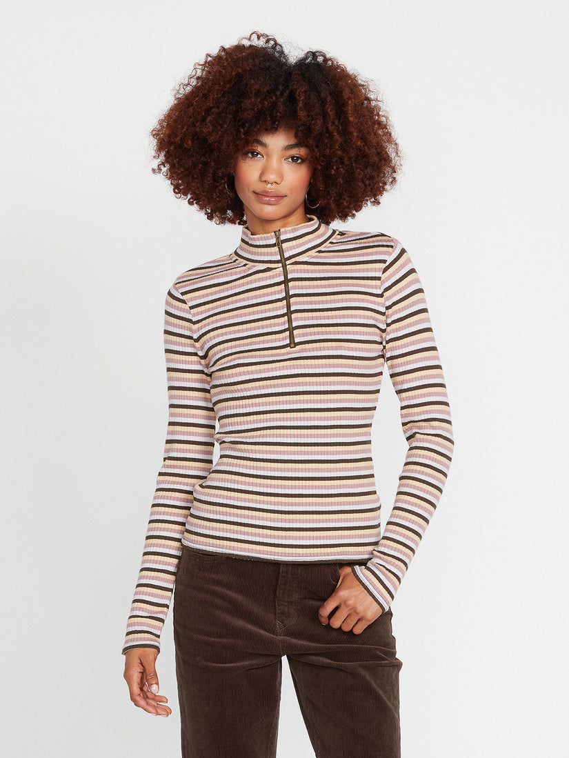 Stone Checked Long Sleeve Top - Espresso (B0332202_ESP) [1]