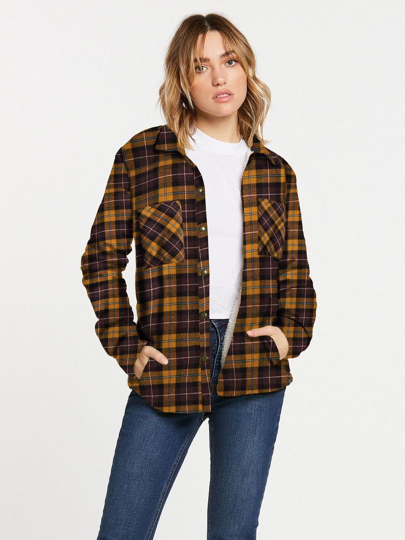 Plaid About You Sherpa Lined Flannel - Bronze (B0531812_BRZ) [F]