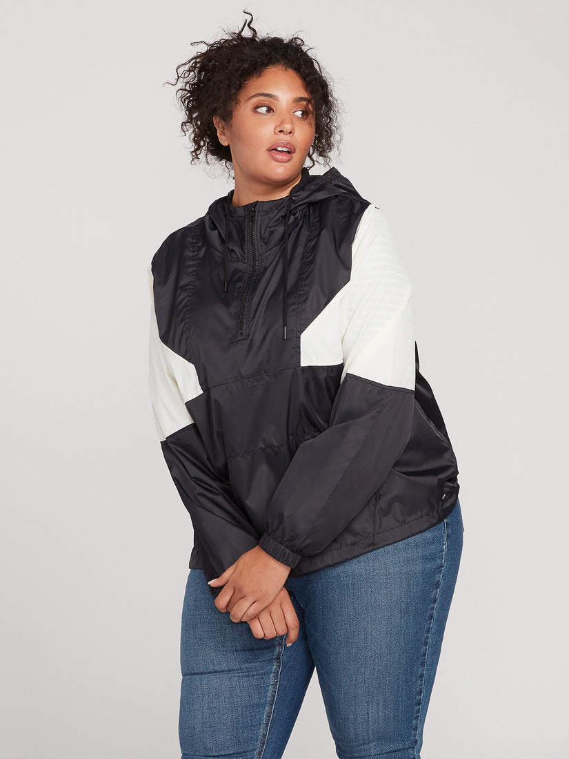 Wind Stoned Windbreaker Plus Size - Black White (B1541904P_BWH) [F]