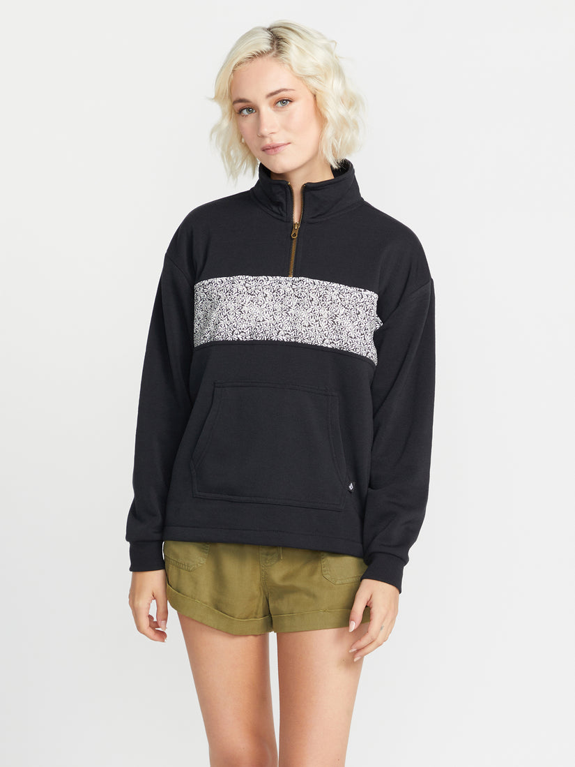 Stone Stacked Mock Neck Pullover Sweatshirt - Black Out (B4112202_BKO) [F]