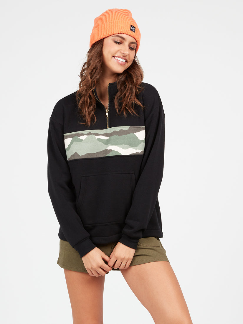 Stone Stacked Mock Neck Hoodie - Black (B4112202_BLK1) [F]