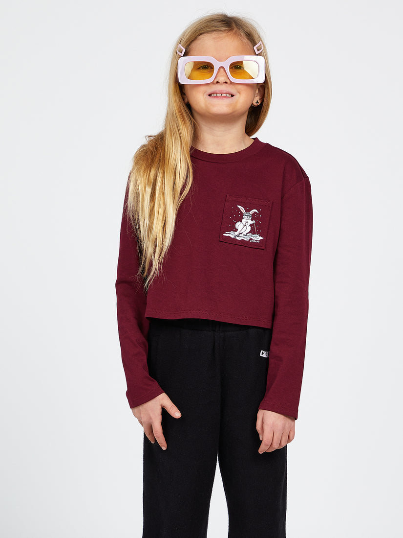 Girls Pocket Dial Long Sleeve Tee - Burgundy (R3642203_BUR) [1]