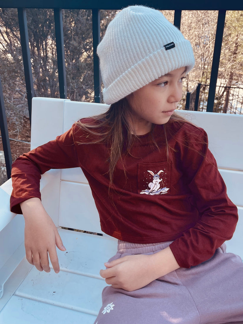 Girls Pocket Dial Long Sleeve Tee - Burgundy