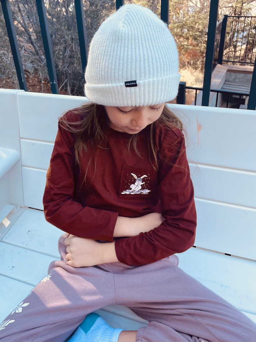 Girls Pocket Dial Long Sleeve Tee - Burgundy