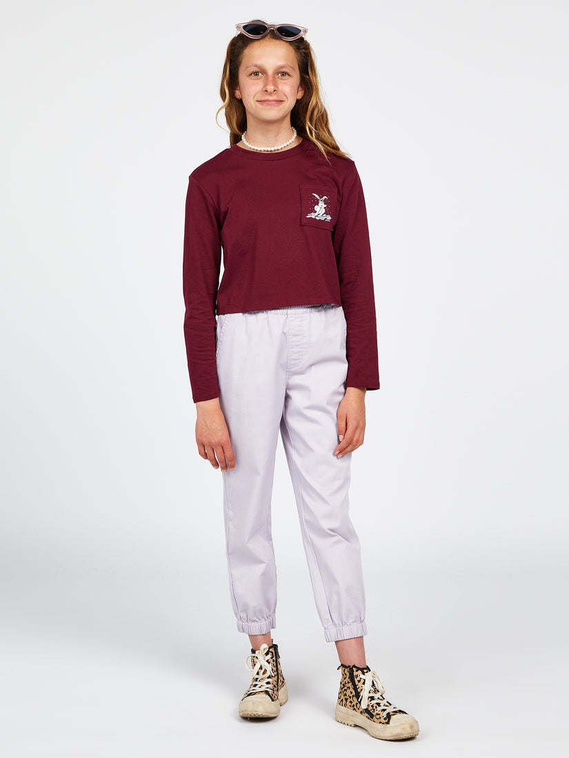 Girls Pocket Dial Long Sleeve Tee - Burgundy (R3642203_BUR) [2]