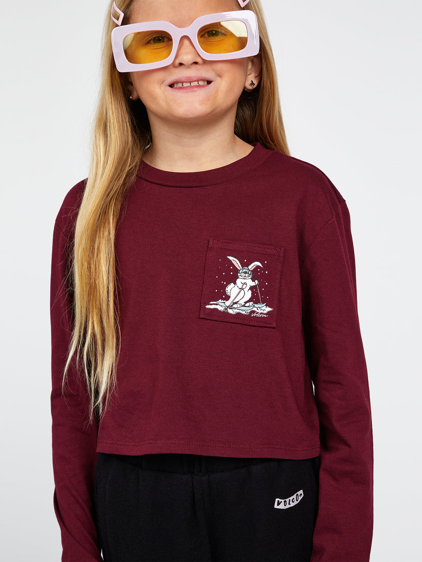 Girls Pocket Dial Long Sleeve Tee - Burgundy (R3642203_BUR) [F]