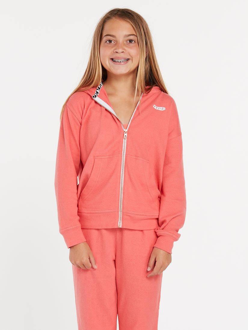 Big Girls Lived In Lounge Zip Sweatshirt - Electric Coral (R4812102_ELC) [F]