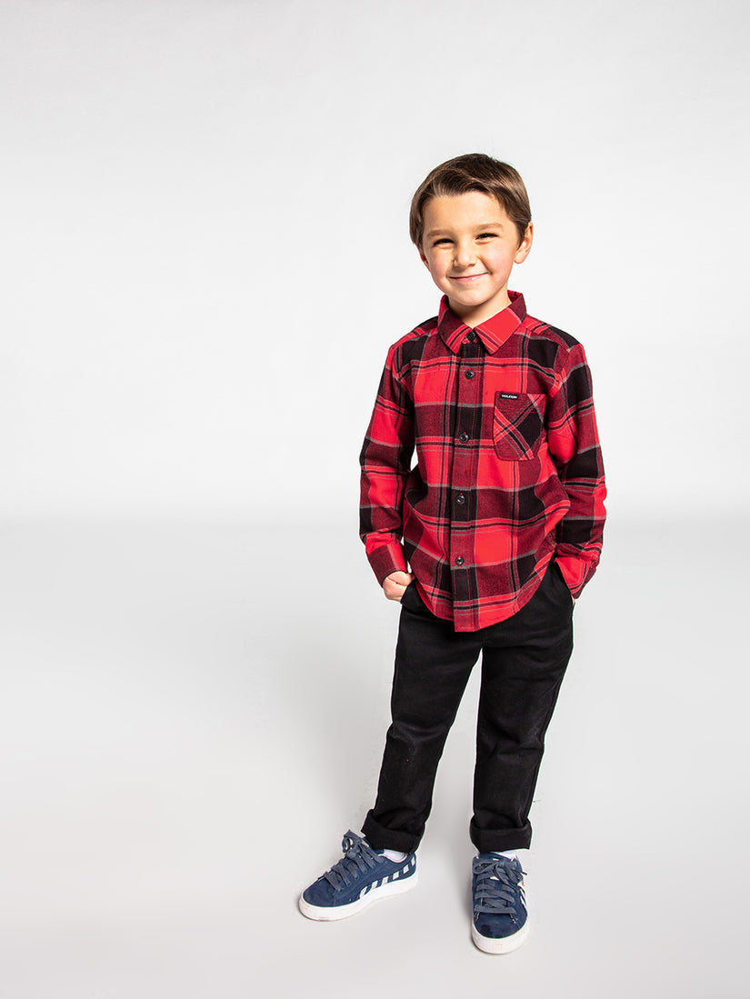 Little Boys Caden Long Sleeve Flannel - Ribbon Red