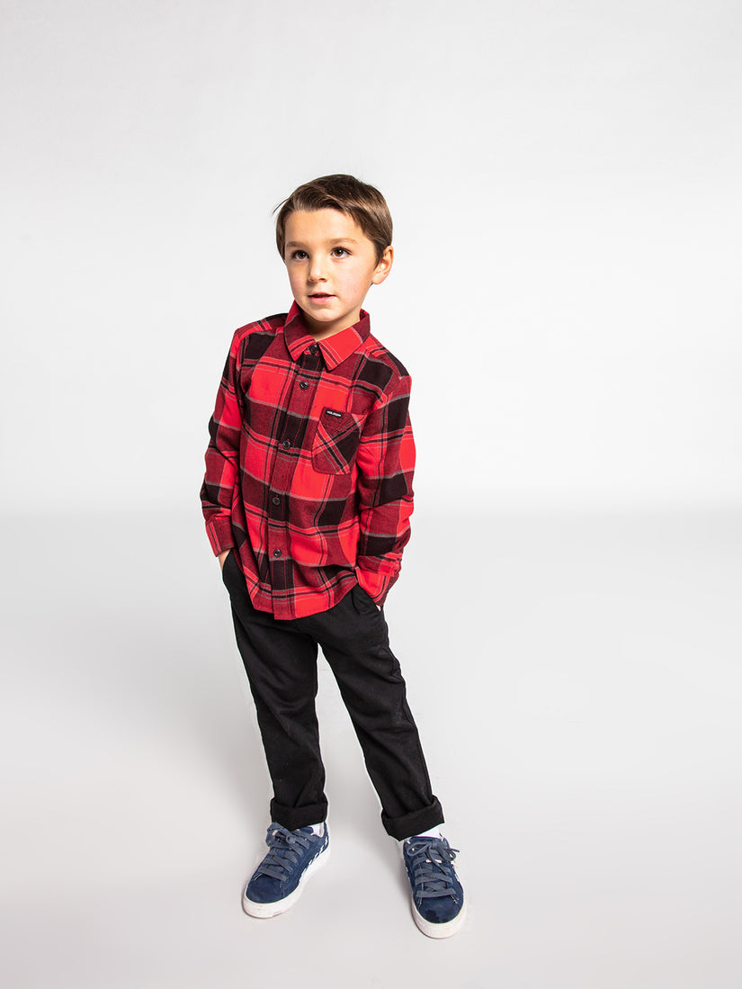 Little Boys Caden Long Sleeve Flannel - Ribbon Red